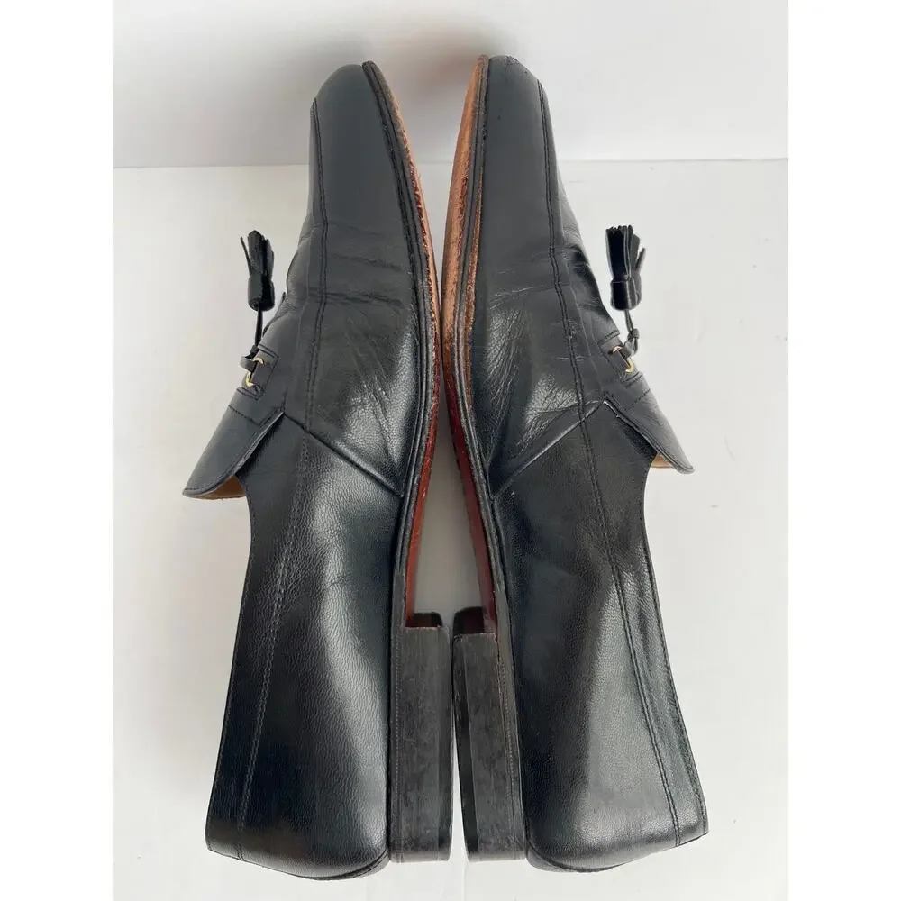 Pucci Dante Black Leather Tassel Loafers Made in Italy Men Size 9.5 M Vintage